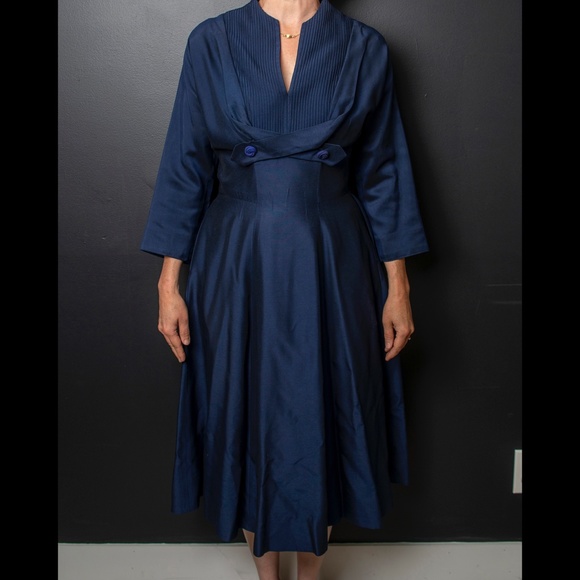 50's Dark Blue Cocktail Dinner Evening Dress - Picture 6 of 8
